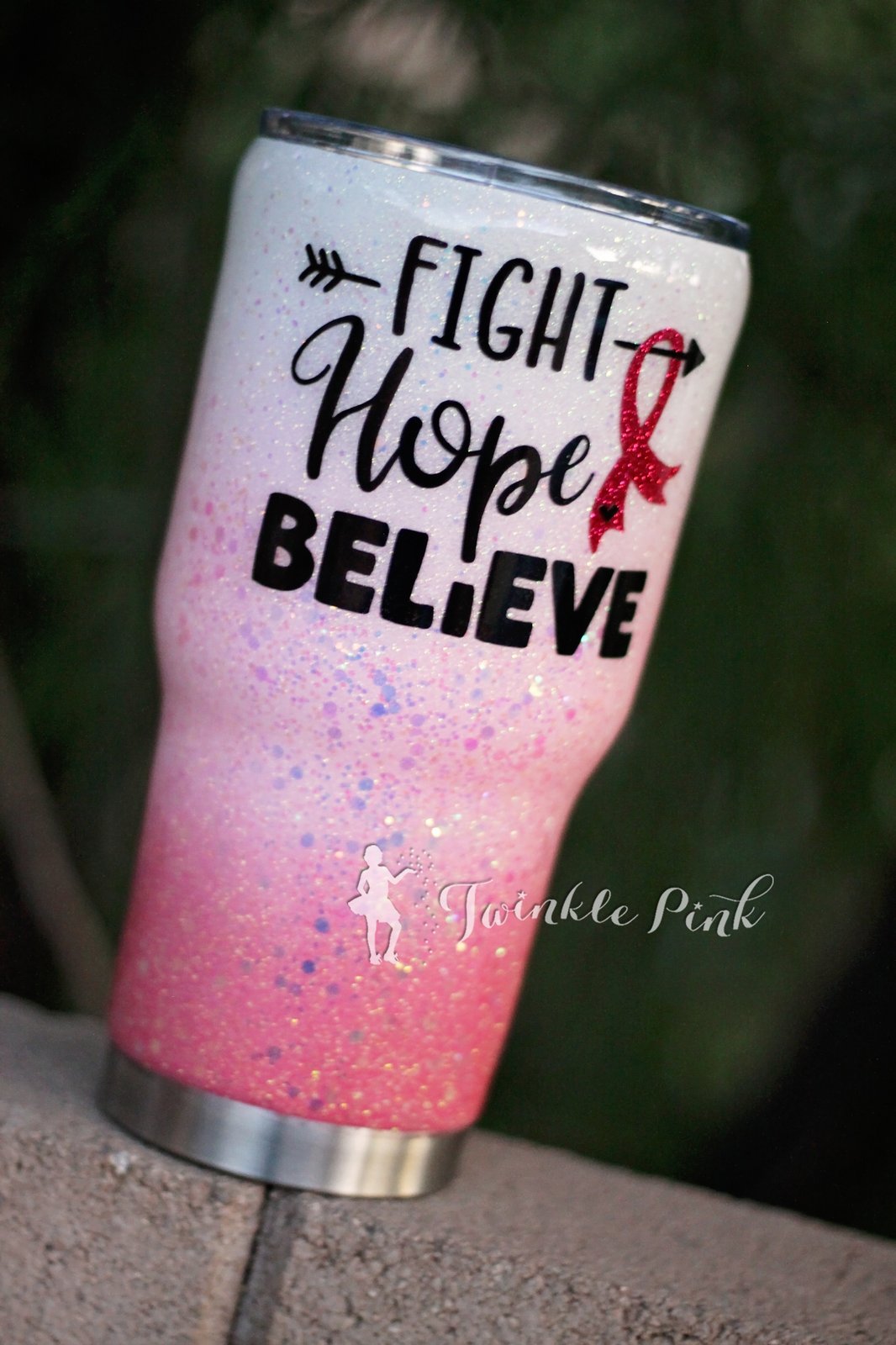 30 Ounce Brest Cancer awareness top glittered tumbler